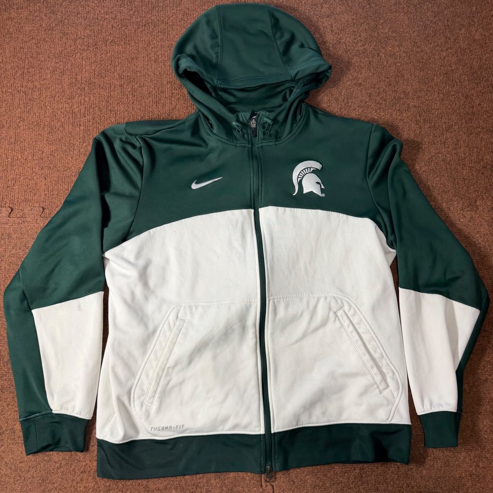 Nike Michigan State Spartans Therma-FIT Full Zip Hoodie‎ Mens XL Green White